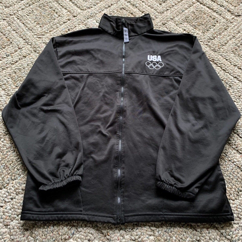 USA Olympics Jacket Mens Large Black Long Sleeve 3800